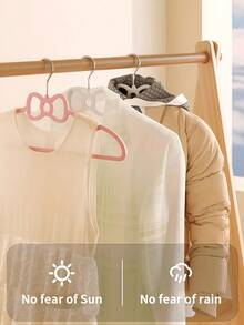 1/5/10 piezas Perchas para ropa con diseño de lazo rosa, perchas de plástico con lazo antideslizante para el armario de niñas, adecuado para dormitorio de estudiantes, armario del dormitorio, organizador, almacenamiento en el hogar - Rosa - Ver 7