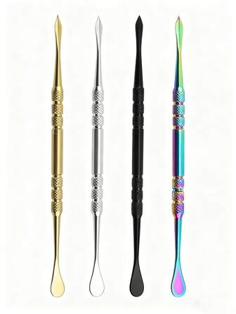 1 Set Premium de Cuchara Doble de Acero Inoxidable y Titanio + Limpiador de Pipa - Herramienta Multifuncional para Apisonar y Tallar Cera, Regalo Divertido para Entusiastas del Fumar