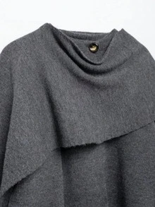 DEEKA Thu/Đông Mới Về Khăn Choàng Poncho Cổ Áo Dài Tay Kiểu Dáng Thường Ngày Áo Khoác Cardigan Dệt Kim Ngắn - Xám - Xem 4