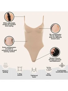 Tummy Control Tank Bodysuit – Thong Shapewear With Snatched Waist - 米色 - 查看 2