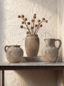 1个手工陶瓷复古侘寂风格矮胖粗犷陶瓷花瓶，适合日式民宿艺术装饰、花瓶摆设、乡村农舍室内插花、精美花瓶、玄关氛围花瓶装饰、家居摆设，大号玻璃 - 多色6 - 查看 9