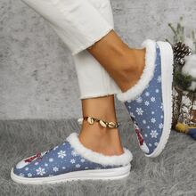 Women's Winter Warm Christmas Slippers, Cute Snowman Pattern, Soft Sole, Comfortable And Casual, Perfect Gift/Home Slippers Blue Christmas Home Slippers - 藍色 - 查看 5