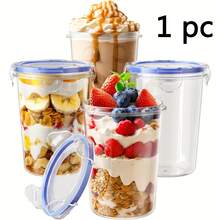 Reusable 23oz/700ml Leak-Proof Overnight Oats Containers - Clear Plastic Food Storage Jars With Blue Lids For Yogurt, Soup, Cereal, Milk & More - Ideal For Breakfast & Snacks, Back To School, School Supplies, School Supplies 1PC - Clear - View 11