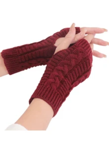 女士半指手套，柔软保暖针织，冬季+冬季装备+手套+小熊+圣诞节 - A - 查看 7