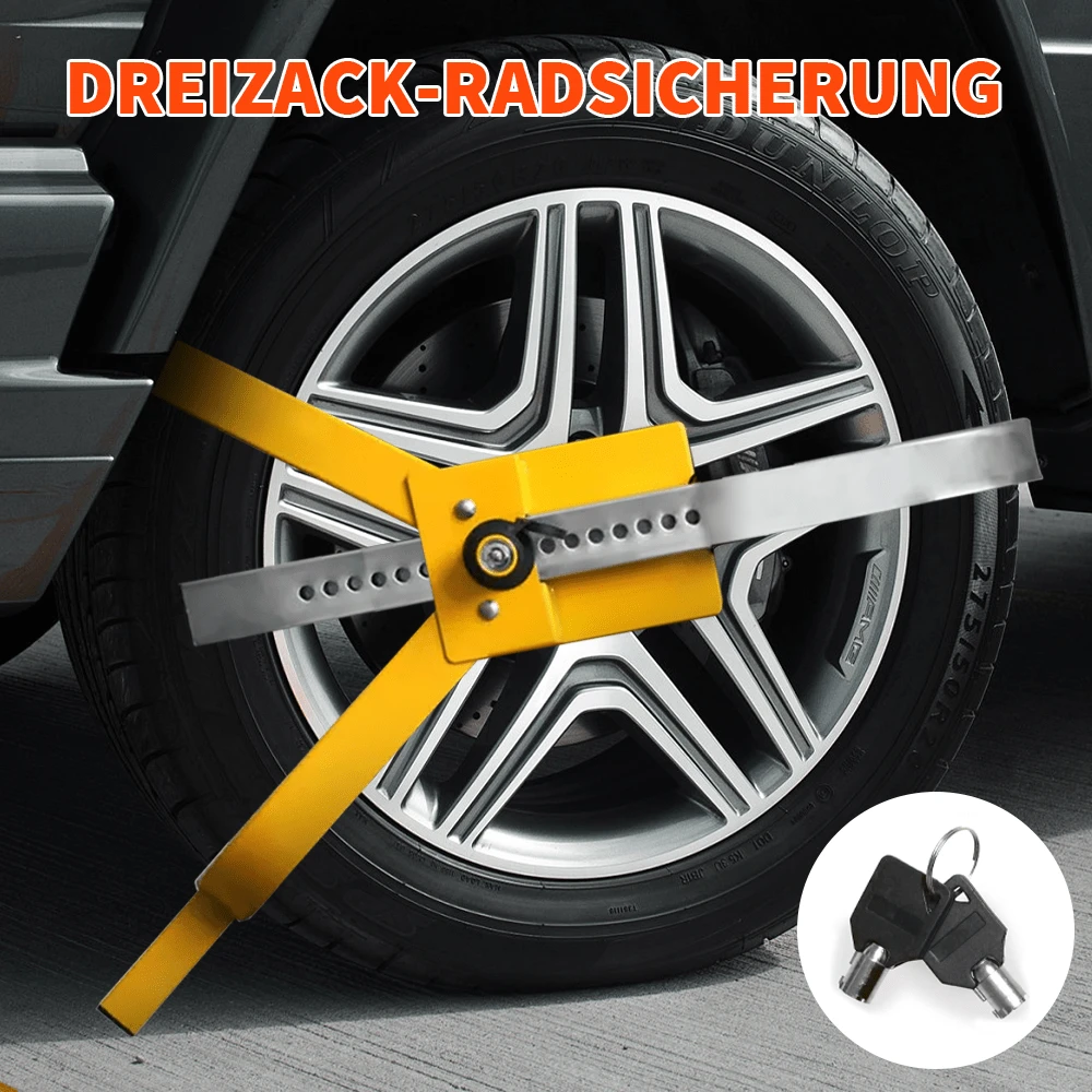 Lislark Wheel Clamp Anti Theft Lock Device Heavy Duty Adjustable Safety Security Protection For Small Wheeled Cars Caravans Trailers With 60-80cm Wheels Yellow - Yellow - View 1