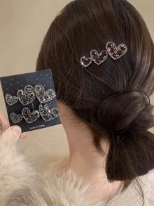 4 sztuki/zestaw spinki do włosów w kształcie serca z kryształkami zdobione minimalistyczną, modną kaczką, luksusowe akcesoria do włosów - Wielokolorowe - Zobacz 5