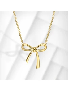 1 件简约镀金蝴蝶结形吊坠项链，适合女士，适合日常和休闲场合