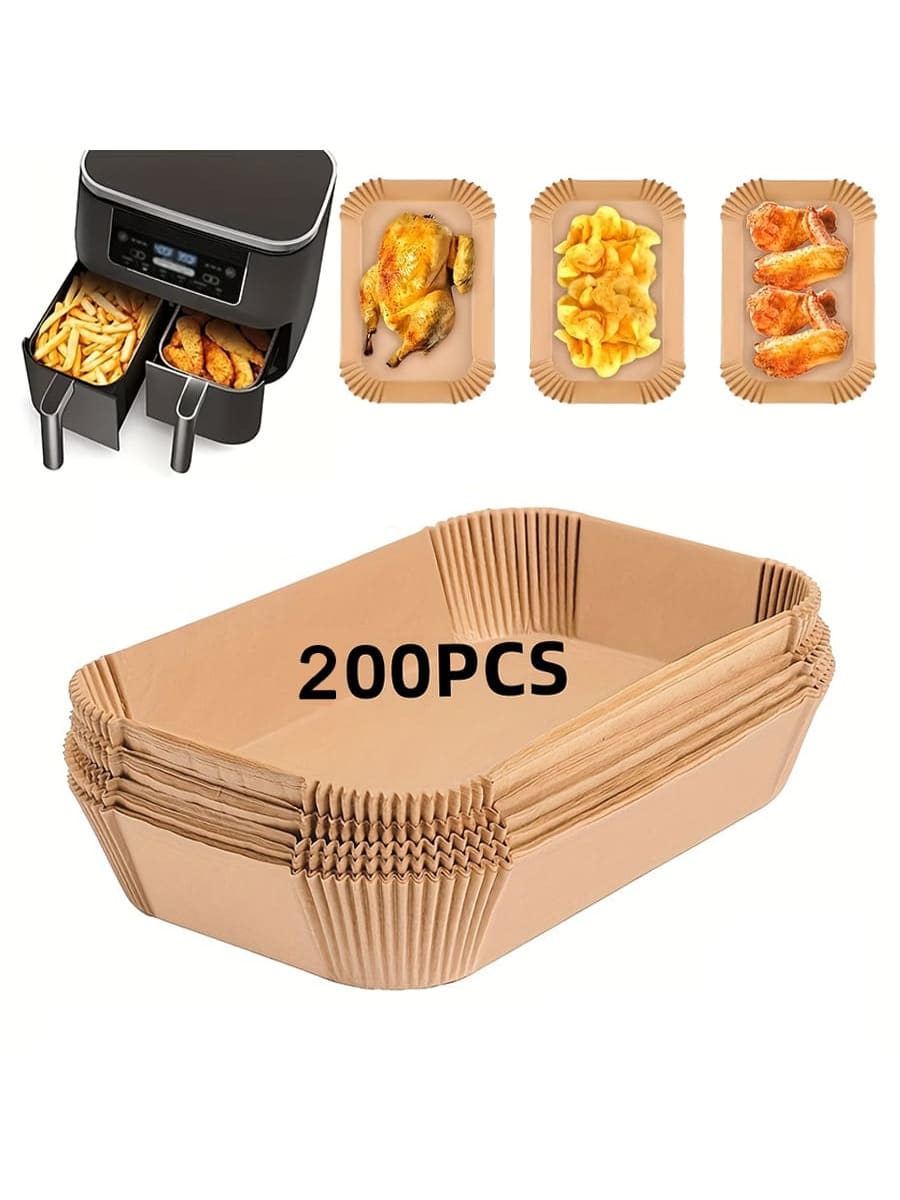 50/100/200pcs Air Fryer Disposable Paper Liners, Rectangular, Kitchen Accessories, Non-Stick Baking Paper, Suitable For Double-Sided Air Fryers, Air Fryer Accessories, Oil-Proof And Waterproof Air Fryer Kitchen Air Fryer Pads, Air Fryer Paper