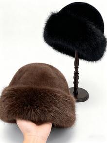 Fluffy Korean Style Winter Hat For Women, Thickened And Thermal-Lined Cute Solid Color Mongolian Style Outdoor Windproof Warm Hat Women's Hats, Winter Hats For Women, Versatile European And Korean Style Headwear, Essential Winter Warmer, Faux Fur Headband, Knitted Hat, Women's Hats And Hoods, Valentine's Day Gift - Multicolor - View 17
