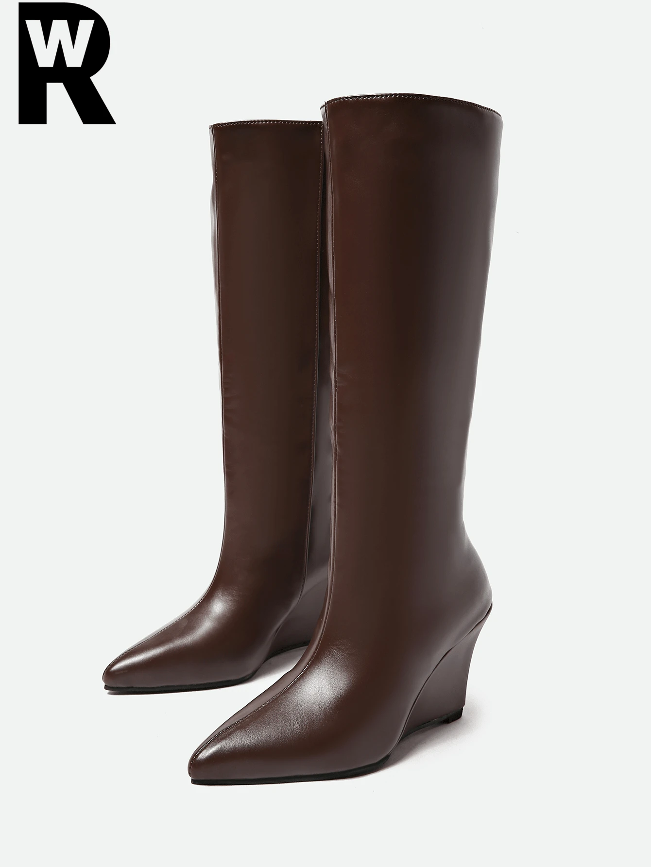 Fall/Winter 2025 New European And American Style Pointed Toe Over-The-Knee Fashionable Tall Boots, Slimming Wedge Heel Straight Shaft Riding Boots For Women - Brown Leather - View 1