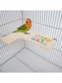 1pc Random Color & Style Parrot Platform, L-Shaped Wooden Perch Stand, Bird Cage Climbing Chew Interactive Toy, Pet Accessories