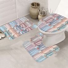 1/3/4pcs Macaron Color Palette Bow Floral Shower Curtain Bathroom Sets,Sweet And Elegant Style Waterproof And Wear-Resistant Accessories,With 12 Hooks - Includes Toilet Seat Cover, Bath Mats, And Rugs - Plastic Fabric - Washable,Mildew-Resistant - Perfect For Holiday Decor,Home/Bedroom/House/Western/Spring Decor, - Multicolor - View 19