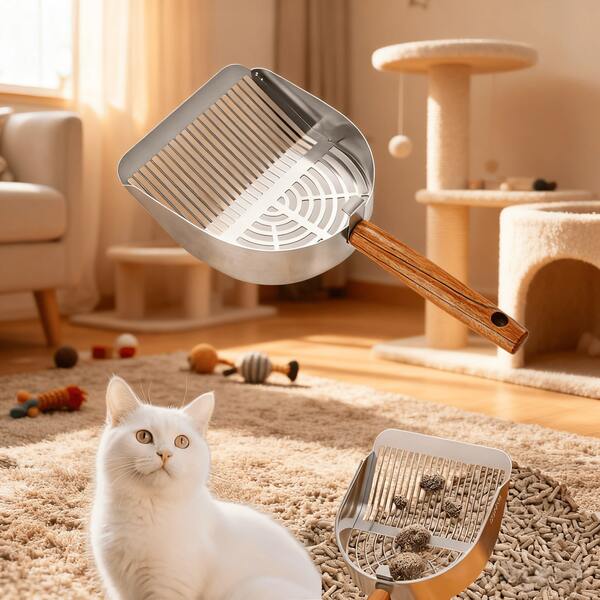 1个不锈钢猫砂铲，专为结团猫砂设计，大号，宠物用品