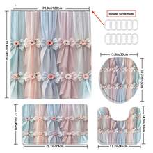 1/3/4pcs Macaron Color Palette Bow Floral Shower Curtain Bathroom Sets,Sweet And Elegant Style Waterproof And Wear-Resistant Accessories,With 12 Hooks - Includes Toilet Seat Cover, Bath Mats, And Rugs - Plastic Fabric - Washable,Mildew-Resistant - Perfect For Holiday Decor,Home/Bedroom/House/Western/Spring Decor, - Multicolor - View 12