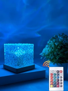 1个现代北极光波浪台灯,梦幻主题抛光塑料极光星月投影灯,带遥控器,16种颜色,多色氛围RGB立方体灯,适用于卧室、派对氛围、情人节餐厅装饰,包含光源 - 彩色 - 查看 4