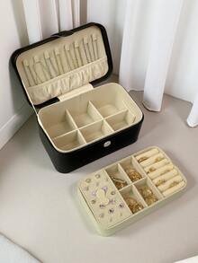 新款豪华升级大容量PU皮革首饰盒 | 首饰收纳包，旅行首饰盒 | 多层隔层，可收纳项链、戒指和耳环 | 便携式旅行首饰盒 | 送给女友/妈妈/母亲节/闺蜜生日/情人节的礼物，女士旅行必备，节日必备，秋季装饰，万圣节 - 彩色 - 查看 20