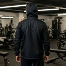 Men's Waterproof Windbreaker Jacket, Santos Football Style, Lightweight Tactel Fabric, Ideal For Everyday Use And Hiking. - màu đen - Xem 5