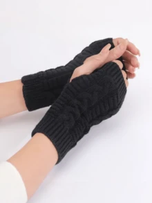 女士半指手套，柔软保暖针织，冬季+冬季装备+手套+小熊+圣诞节 - A - 查看 4