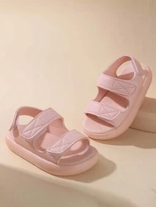 1 Pair Kids/Toddlers Hook And Loop Closure Summer Sandals, Boys/Girls Beach Shoes - Pink - View 3