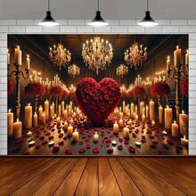 1 szt. 2D płaski romantyczny baner z motywem róży w kształcie serca na kolację przy świecach z poliestru – wielofunkcyjna dekoracja na Walentynki, imprezę, do domu i ogrodu, tło do studia