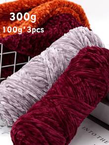 3pcs/Set Luxury Velvet Yarn Set - Soft Polyester Chenille Yarn, Suitable For DIY Knitting And Crocheting, Available In White, Beige, Blue, Brown, Purple, Green, Black, Gray - Multicolor - View 10