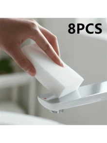 8PCS Magic Sponge Eraser, Foam Cleaning Pad, Multifunctional Household Cleaning Sponge, Kitchen Dishwashing Sponge, Suitable For Furniture, Bathroom, Bathtub, Sink, Floor, Wall, Cleaning Supplies, Household Gadgets, Ready For School, Kitchen, Bathroom, Home, Household Supplies - White - View 3