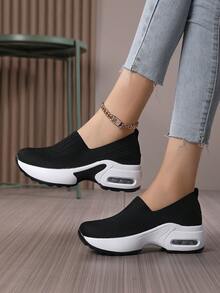 Women Knit Slip-On Casual Sneakers For Daily Wear - Black and White - View 12