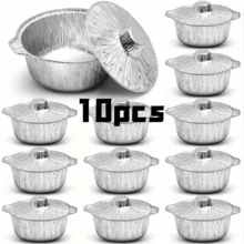 5/10pcs Disposable Aluminum Pot With Lid, Round Aluminum Foil Pot, Disposable Cooking Utensils, Food Container, Suitable For Vacation, Travel, Camping, Baking, Heating, Cooking, Camping, Hiking, Home Kitchen, Restaurant Kitchen (33.8oz), Barbecue Accessories, Camping Accessories, Kitchen Accessories, Kitchen Tools - Multicolor - View 8