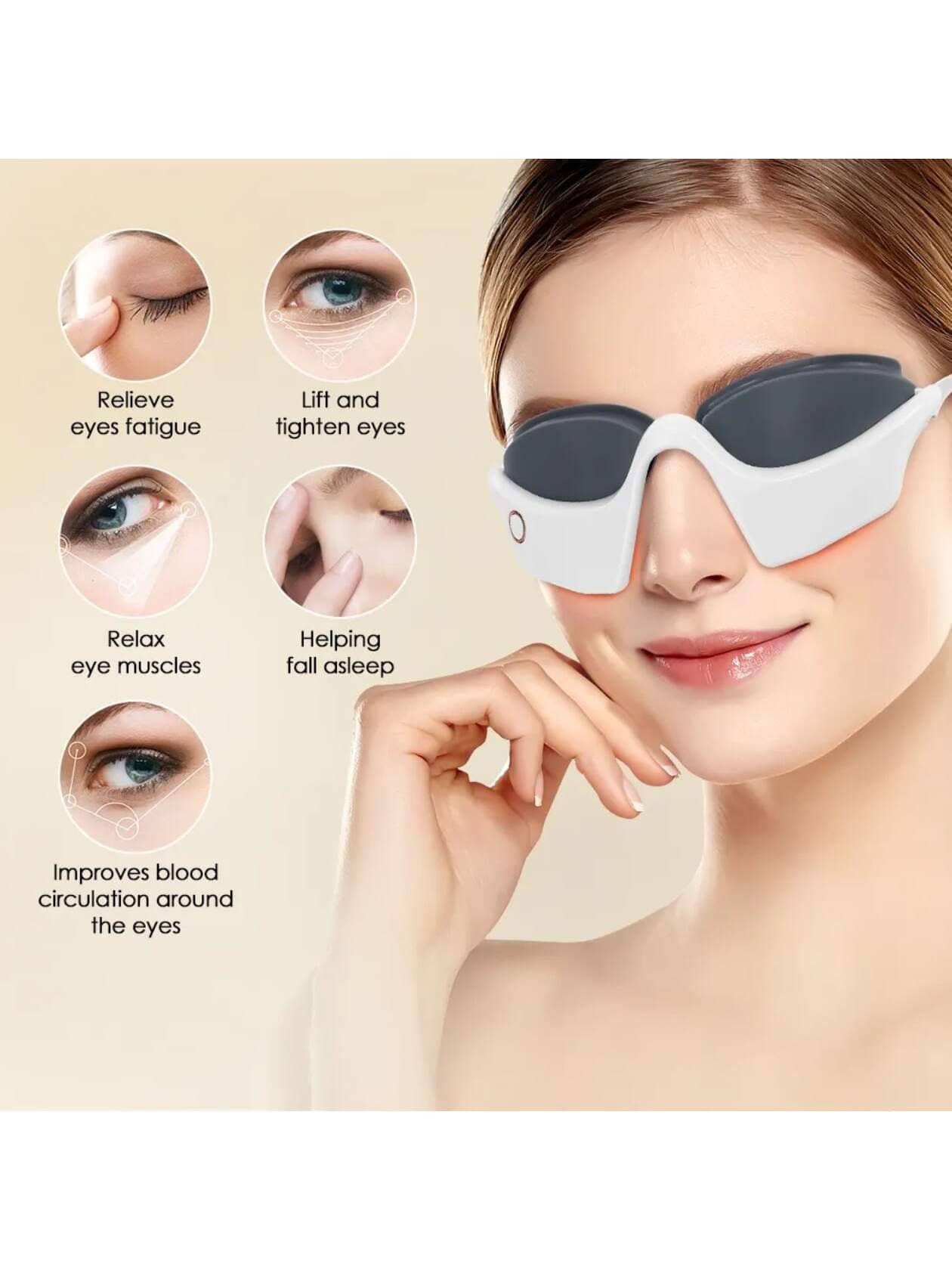 The Eye Massager Uses Advanced Technology. These Glasses Help To Reduce Pigmentation And Activate The Skin, Effectively Restoring The Youthful State Of The Eye Area. Multifunctional Design: Compact And Improve The Swollen Eye Area; Fade Dark Circles And Brighten Eye Fatigue, Significantly Reduce Fine Lines And Wrinkles. - White - View 1