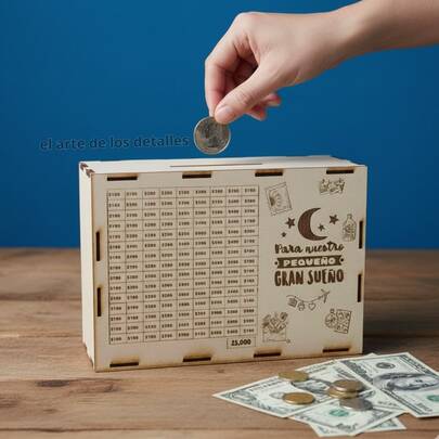 HUCHA DE MDF 3 MM CON CONTADOR, CAJA DE AHORRO, HUCHA CON CONTADOR DE MONEDAS, LA MEJOR OCPCION DE REGALO PARA ESTABLECER UN FONDO DE EMERGENCIA, META DE VIAJES, METAS PERSONALES , CUMPLEAÑOS , ARTICULO DESARMADO ARMADO FÁCIL