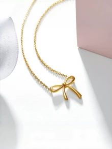 1 件简约镀金蝴蝶结形吊坠项链，适合女士，适合日常和休闲场合