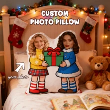 1 Custom-Themed Photo Pillow, Upload Custom Text And Photo - Yellow And Blue Couple Christmas Design, Suitable For Father's Day, Mother's Day, Halloween, Christmas, Christmas Eve, Valentine's Day, Birthdays, And Personalized Anniversaries - Multicolor - View 8