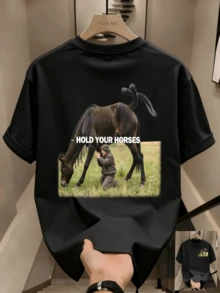 Camiseta vintage lavada para hombres, camiseta de algodón puro impresa de manga corta, ajuste slim, versátil, camiseta de jeans elegante - Negro - Ver 8