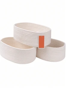 XqYBB 手工编织椭圆形收纳篮，小型悬挂式编织篮，适用于客厅、卧室、游戏室，可存放零食，DIY 绳编篮，节日装饰，礼品，玩具收纳，适合开学季 - 灰色 - 查看 1