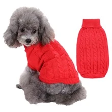 1pc Classic Pattern Pet Sweater, Soft & Comfortable Knit, Suitable For Small & Medium Dogs, Thick Knit Turtleneck Design, Elastic & Warm, Unisex Dog Clothing For Winter - Red - View 7