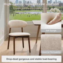 Set Of 4 Mid-Century Modern Cotton-Linen Dining Chairs, Ergonomic Upholstered Chairs With Solid Wood Legs &  300lbs Capacity For Kitchen & Dining Room Light Camel - Lạc đà nhẹ - Xem 5