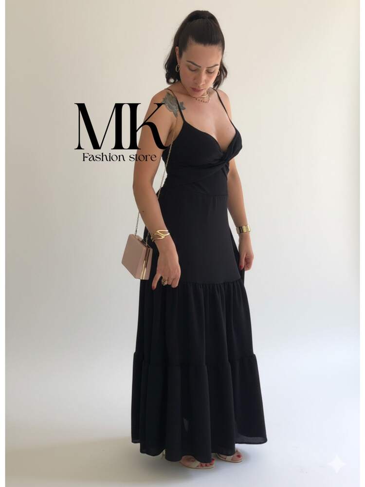 Long Dress With Three Tiers - Black - View 1
