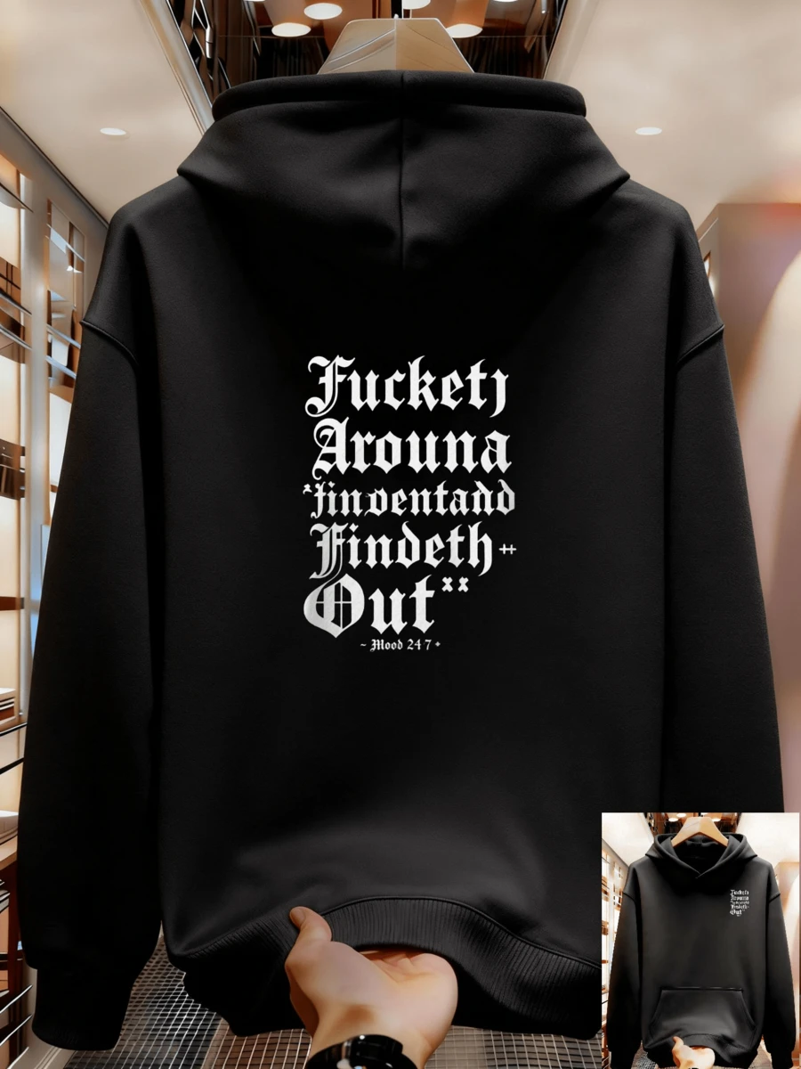 Sudadera con capucha estampada para hombres - Negro - Ver 1