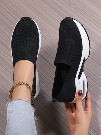 Kvinnors stickade slip-on casual sneakers för dagligt bruk