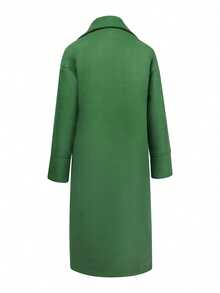 大码女式休闲羊毛混纺翻领长袖保暖通勤优雅长款外套，秋冬款 - 綠色 - 查看 7