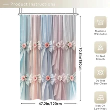 1/3/4pcs Macaron Color Palette Bow Floral Shower Curtain Bathroom Sets,Sweet And Elegant Style Waterproof And Wear-Resistant Accessories,With 12 Hooks - Includes Toilet Seat Cover, Bath Mats, And Rugs - Plastic Fabric - Washable,Mildew-Resistant - Perfect For Holiday Decor,Home/Bedroom/House/Western/Spring Decor, - Multicolor - View 13