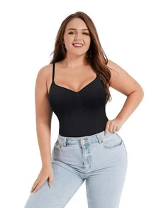 Bodys moldeadores sin costuras para mujer: control de abdomen, realce de glúteos y realce de caderas. Mezcla de poliéster suave, diseño elegante, tirantes ajustables, colores lisos beige y negro. Ropa interior cómoda | Ropa sin costuras | Diseño ajustado - Negro - Ver 4