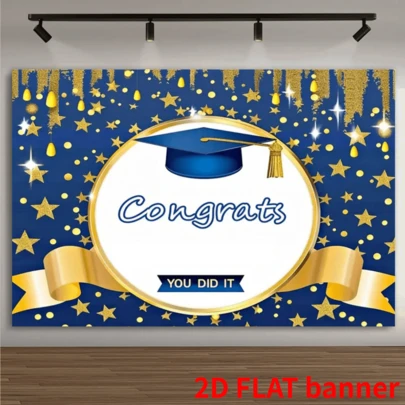 2D平面涤纶毕业庆典横幅，多功能装饰，适用于节日、花园、工作室和户外活动 - 多用途摄影背景布，无需用电