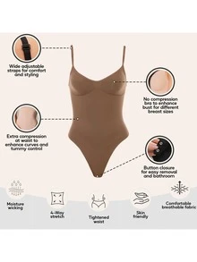 Tummy Control Tank Bodysuit – Thong Shapewear With Snatched Waist - Cà phê nâu - Xem 2