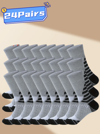 24双男士秋冬中筒袜，柔软舒适，防风保暖，吸湿排汗，防滑，适合跑步、健身、球类运动、徒步、骑行等日常穿着，男女通用，加厚中筒保暖袜，男士礼物