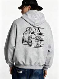 Herenlijn Auto Racing Grafische Print Hoodie met Trekkoordzakontwerp