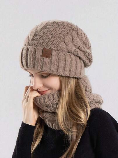 1pc Autumn/Winter Thermal Lined Knit Hat For Women, Warm Outdoor Sports Ski Running Scarf Hat Set, Soft Windproof Neck Warmer, 4 Colors Available - Ideal Gift For Mother's Day, Independence Day, Father's Day, Music Festival, Bullfighting, Edinburgh International Arts Festival, Halloween, Bonfire Night, Christmas, Valentine's Day, New Year, Thick And Windproof Design Valentines Gift