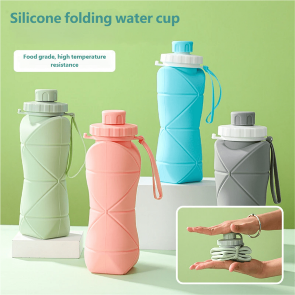 Botella de agua plegable de silicona creativa con una gran capacidad de 600ml, portátil para deportes al aire libre, resistente a altas temperaturas y anti-caída, botella de agua plegable para viajes