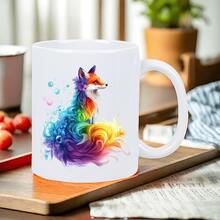 Magical Rainbow Fox Ceramic Mug - Whimsical Art Coffee Cup With Vibrant Gradient Design, Insulating White Ceramic, Hand Wash Only, Reusable For Coffee, Tea & Home Decor - 1 cái - Xem 5