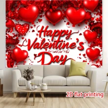 1 pieza Tela de fondo cálida y romántica para el Día de San Valentín, diseñada con globos con forma de corazón rojo, cintas con forma de corazón rojo, adecuada para decoración festiva - Decoración del Día de San Valentín, patio, jardín, decoración de la sala de estar, accesorios de fotografía, decoración de aniversario - Multicolor - Ver 4